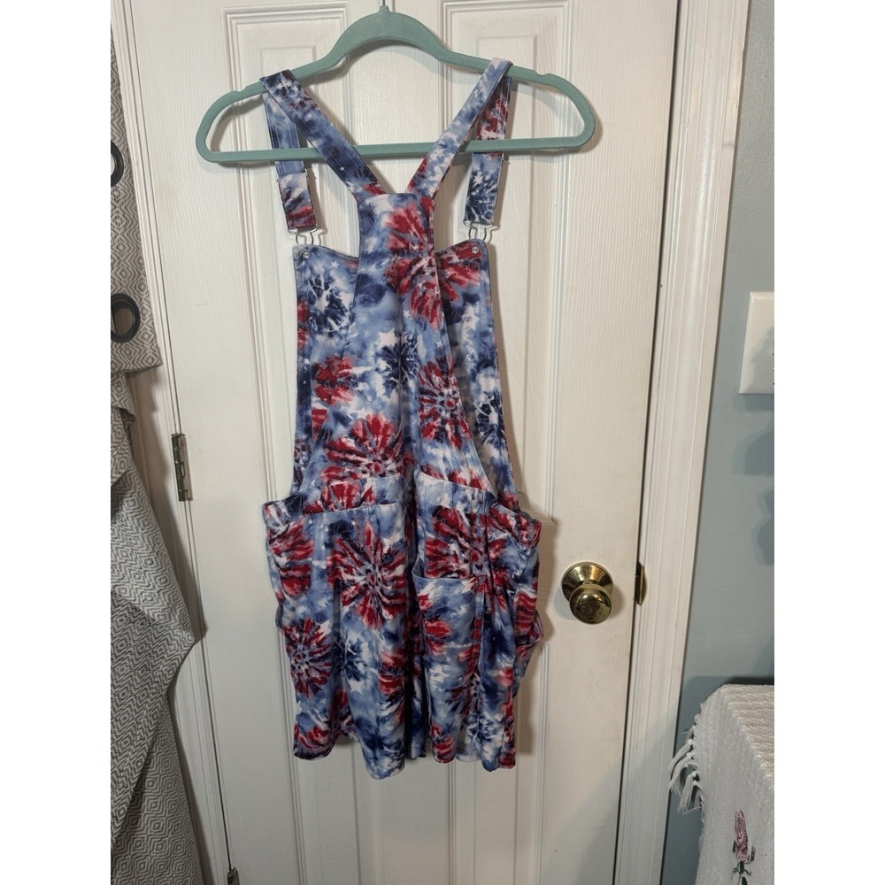 No Boundaries Juniors Red White Blue Firework Overall Shorts Forth of July XXL - Picture 6 of 7